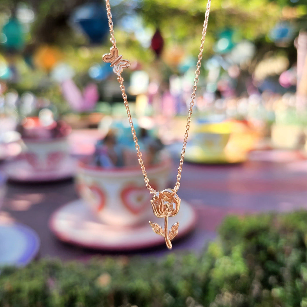 Wonderland Flower and Bread and Butterfly Necklace